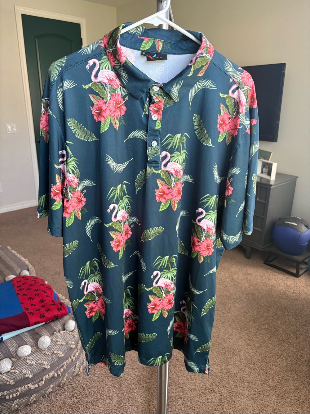 🦩🦩Men's Yatta Golf ⛳️⛳️Teal Tropical Flamingo Polo Shirt XL 🏌️🏌️